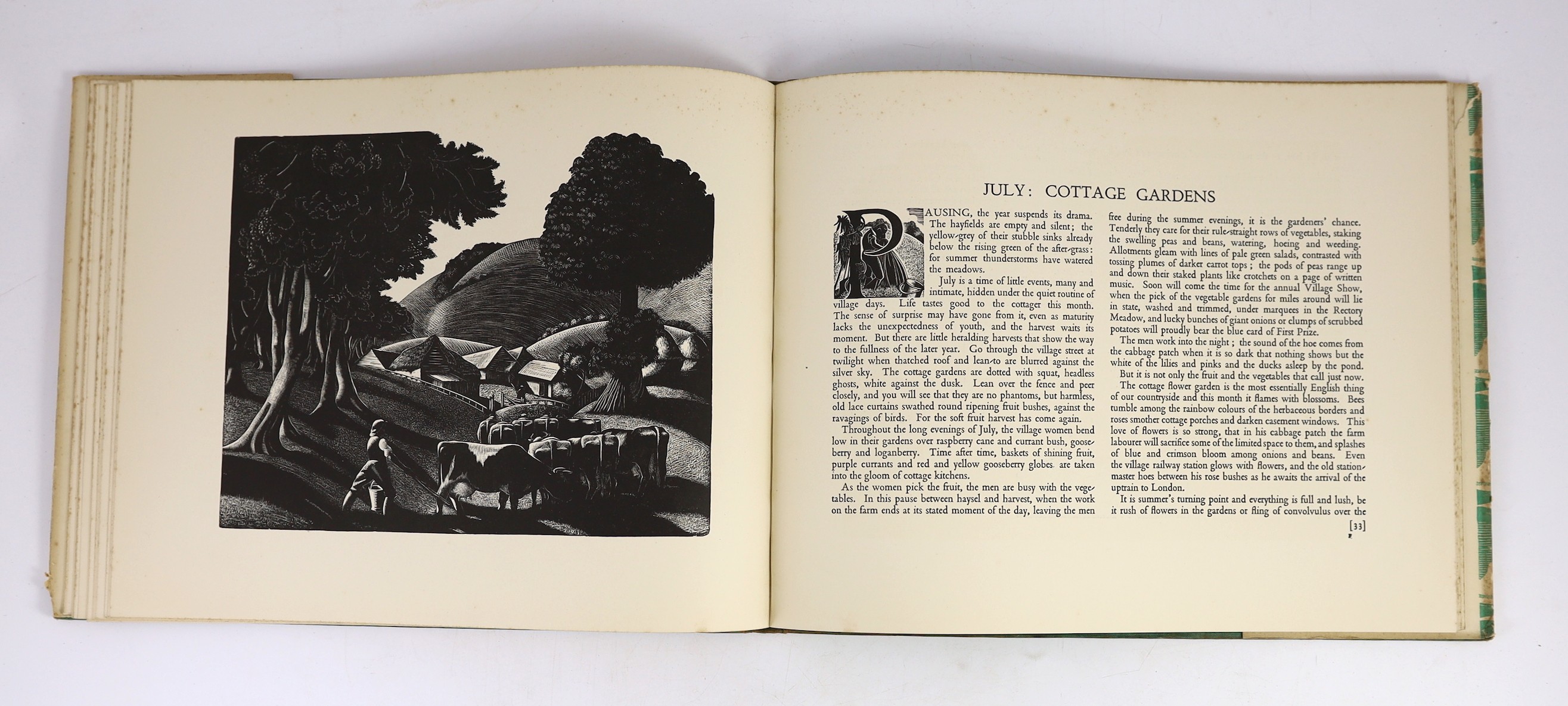 Clare Leighton - , The Farmer's Year: a calendar of English husbandry. First Edition. 12 full-page wood-engraved illus., other text illus. & decorations (by the author), half title; publisher's gilt-pictorial cloth and p